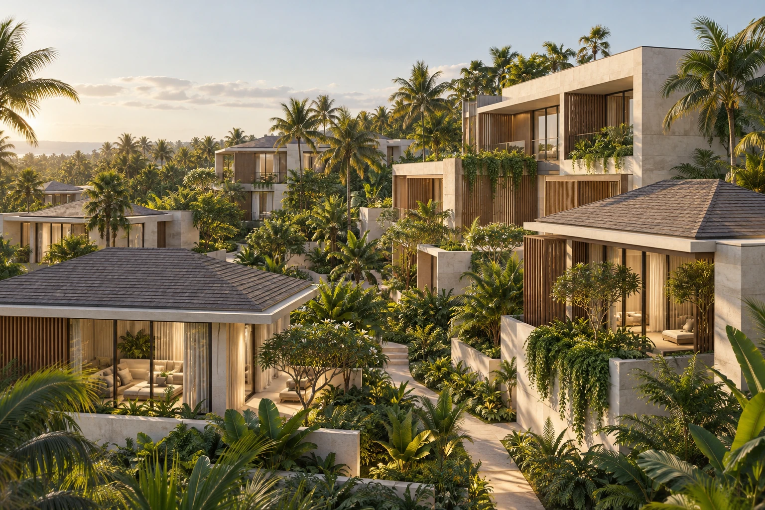 Concept illustration of a coherent tropical residential complex
