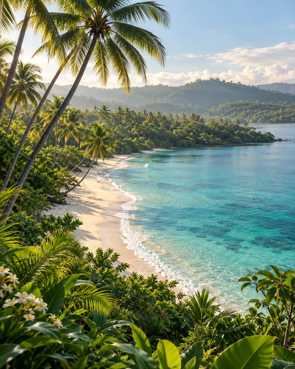 Bali-inspired tropical coastal landscape