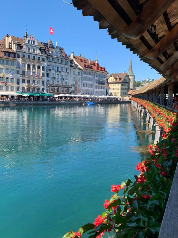 Lucerne waterfront and Swiss landscape