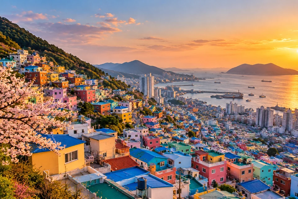 Illustrative travel landscape for Busan & Lotte World