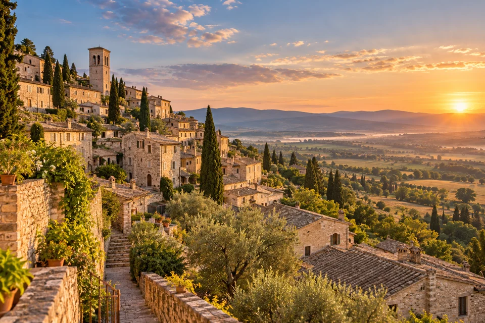 Illustrative travel landscape for Italy: Porta Sancta & Padre Pio