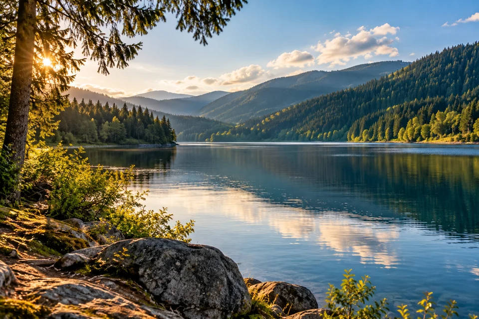 Illustrative travel landscape for Europe: Titisee & La Vallee Village
