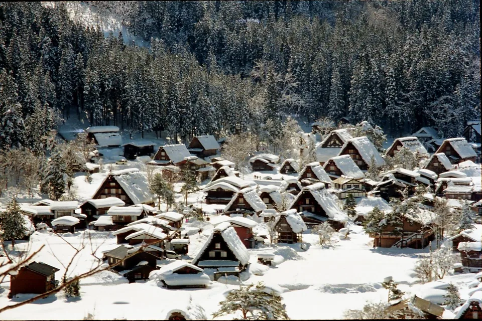 Traditional houses in Shirakawa-go village in winter